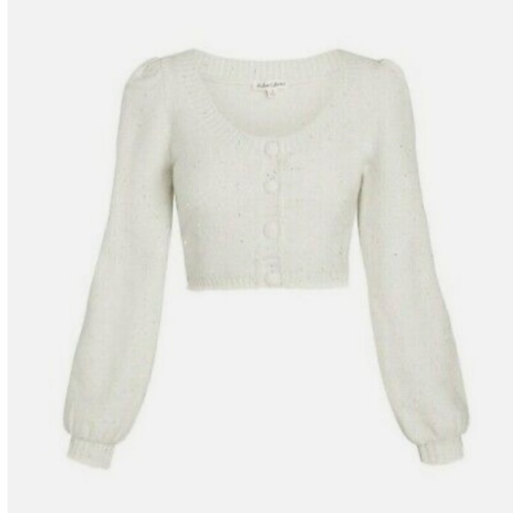 For Love & Lemons Large Odette Glitter Mohair Knit Cardigan Ivory White - Picture 6 of 8